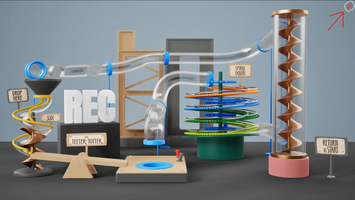 A game viewport with the REC logo in the top-right corner highlighted